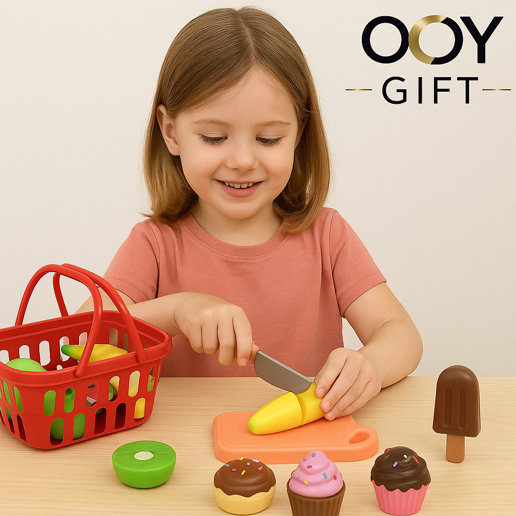 Kids Pretend Play Food Set – Cutting Fruits, Desserts & Basket (Ages 3+)