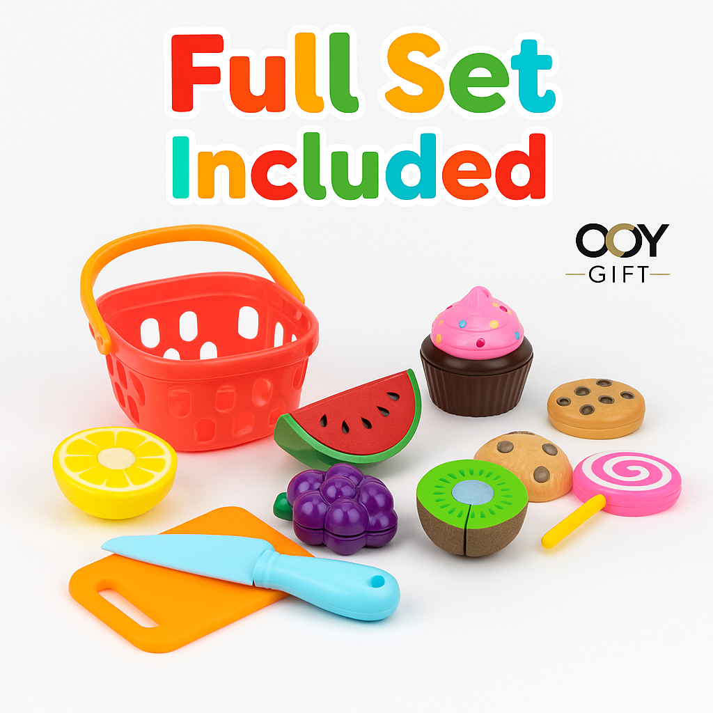 Kids Pretend Play Food Set – Cutting Fruits, Desserts & Basket (Ages 3+)