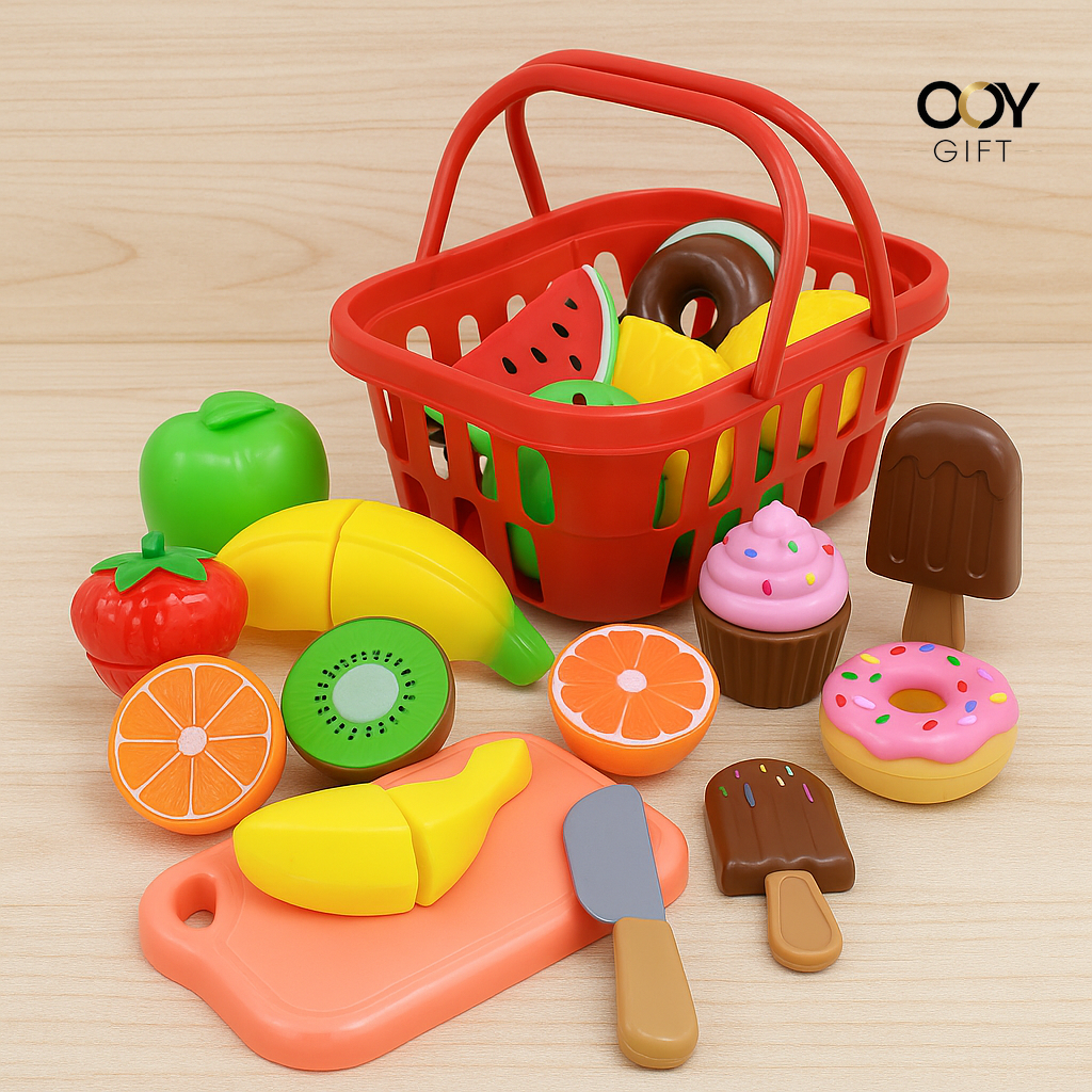 Kids Pretend Play Food Set – Cutting Fruits, Desserts & Basket (Ages 3+)