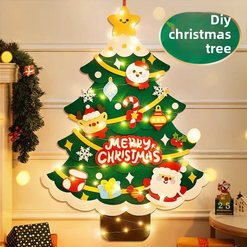 DIY Felt Christmas Tree Wall Decoration with LED Lights
