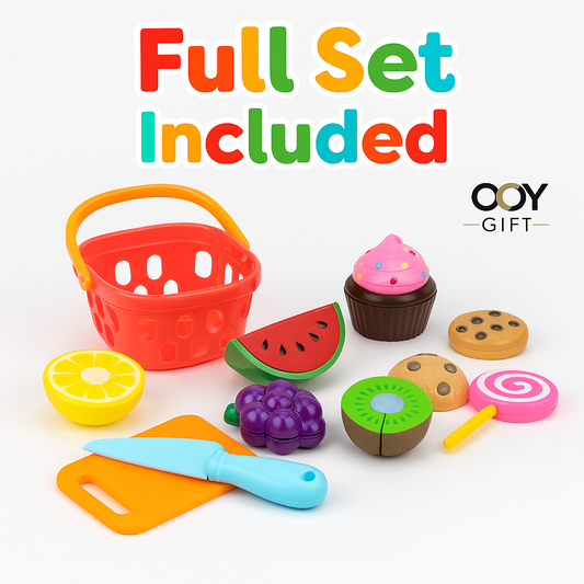 Kids Pretend Play Food Set – Cutting Fruits, Desserts &amp; Basket (Ages 3+)