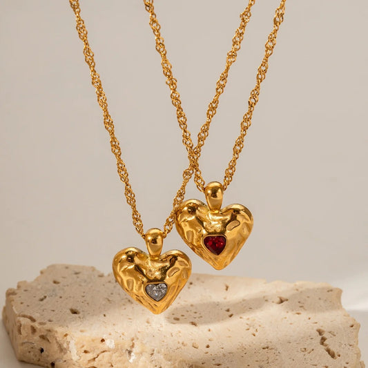 Heart-shaped Alloy Necklace with Rhinestones